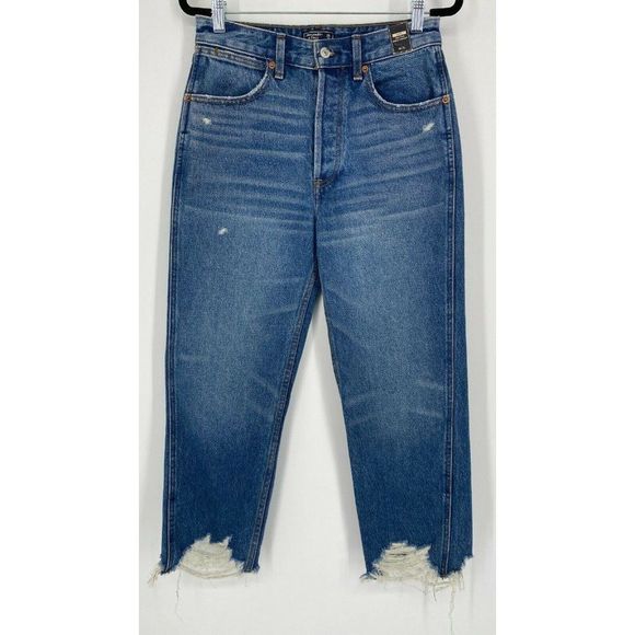 NEW Abercrombie & Fitch Annie High Rise Jeans Size 26 Ankle Straight Crop Blue - Picture 1 of 12